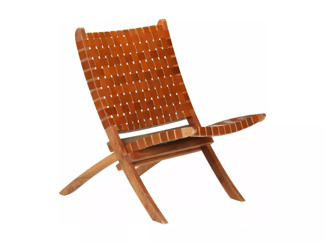 Fauteuil pliable Bandes croisées Marron Cuir véritable