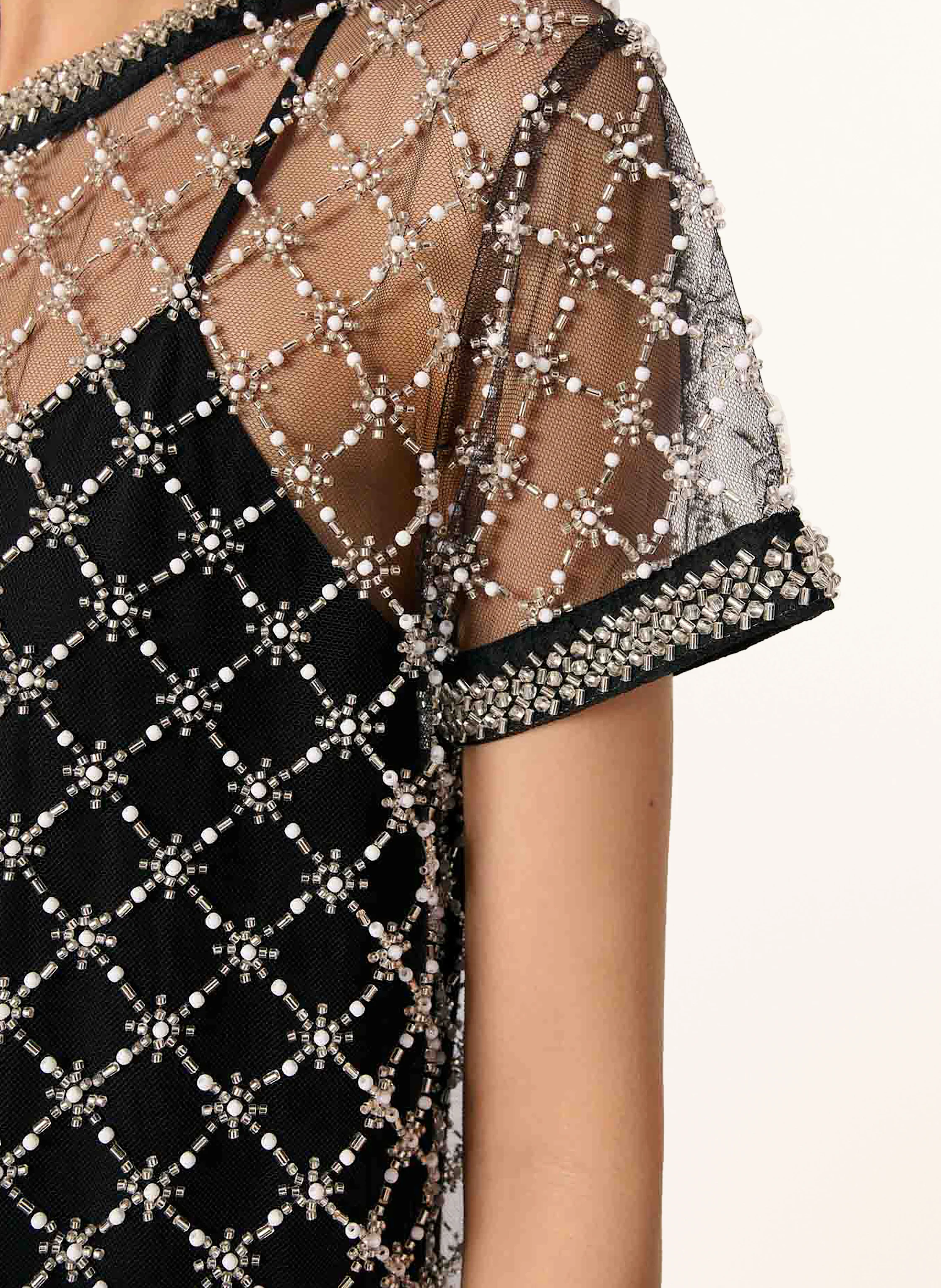 maje Mesh-Kleid mit Schmucksteinen