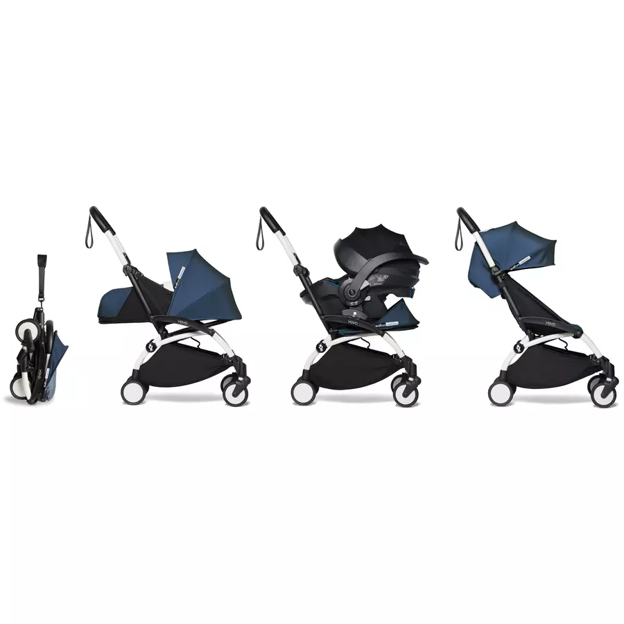 BABYZEN Kinderwagen YOYO2 6+ White mit Textilset Air France Blue und Backpack YOYO Black