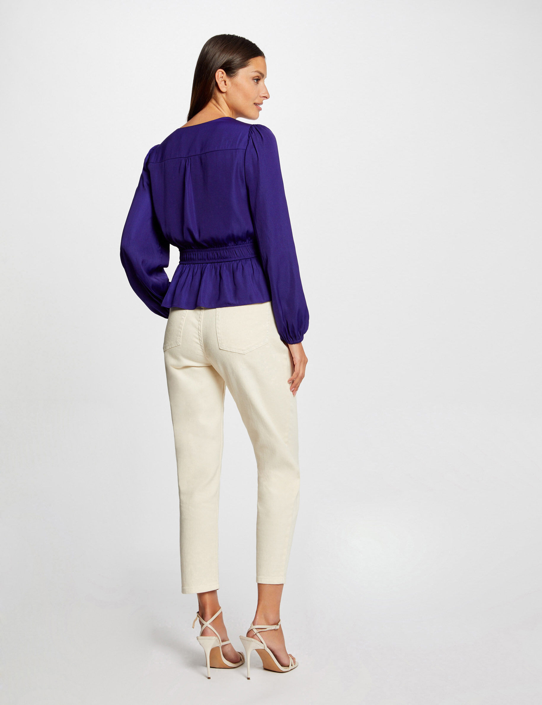 T-shirt manches longues satin bleu moyen femme - bleu_moyen