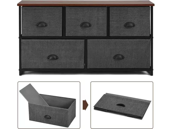 Meuble de Rangement à 5 Tiroirs Amovibles, Cadre Métallique, Boîtes de Rangement en Tissu pour Chambre 100 x 30 x 53,5 cm