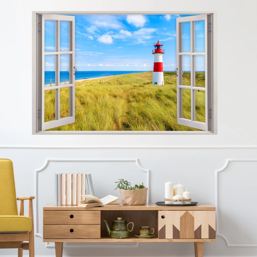 Nikima Wandtattoo 147 Fenster - Leuchtturm Nordsee in 5 vers. Größen bunt