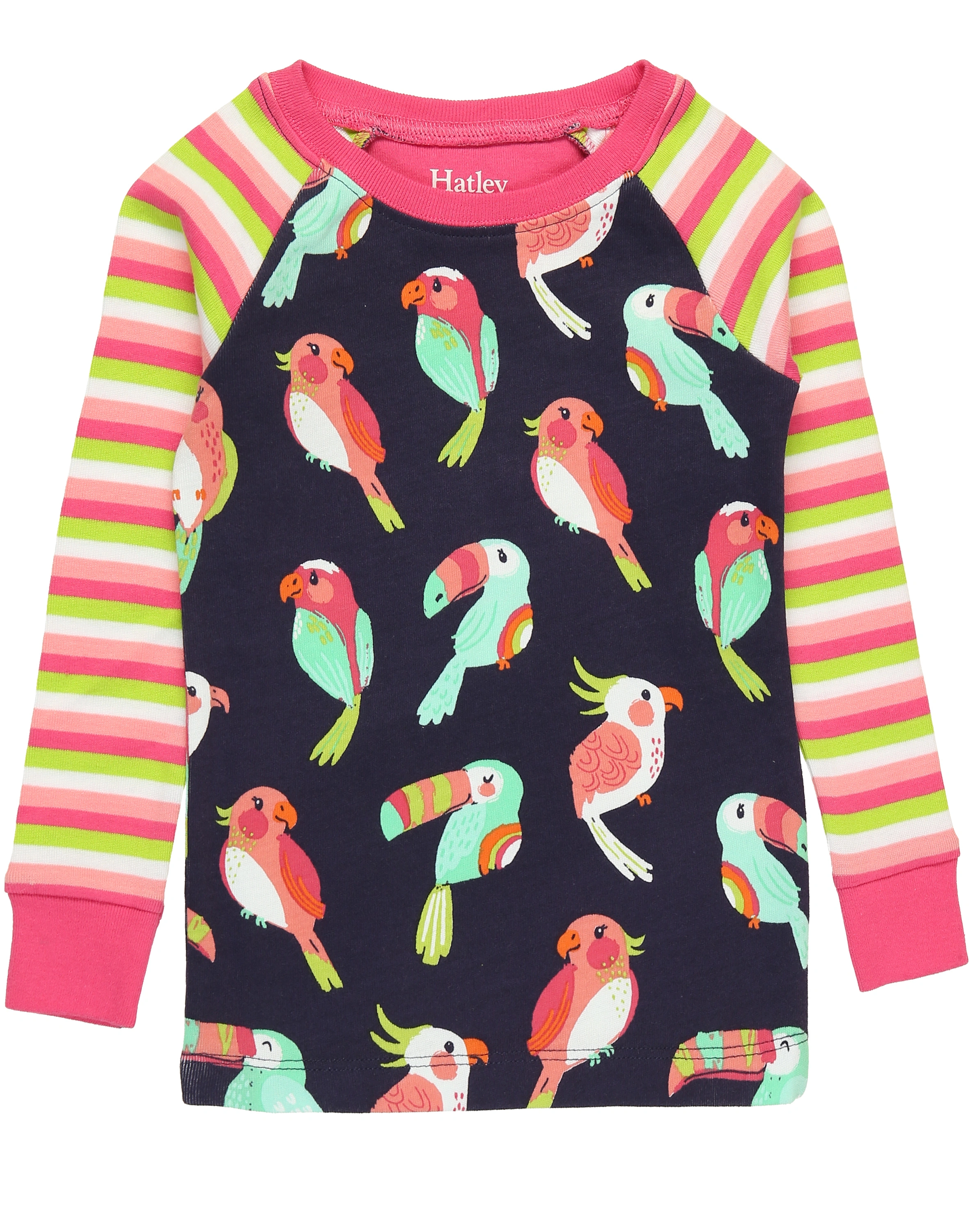 Schlafanzug TROPICAL BIRDS lang in navy