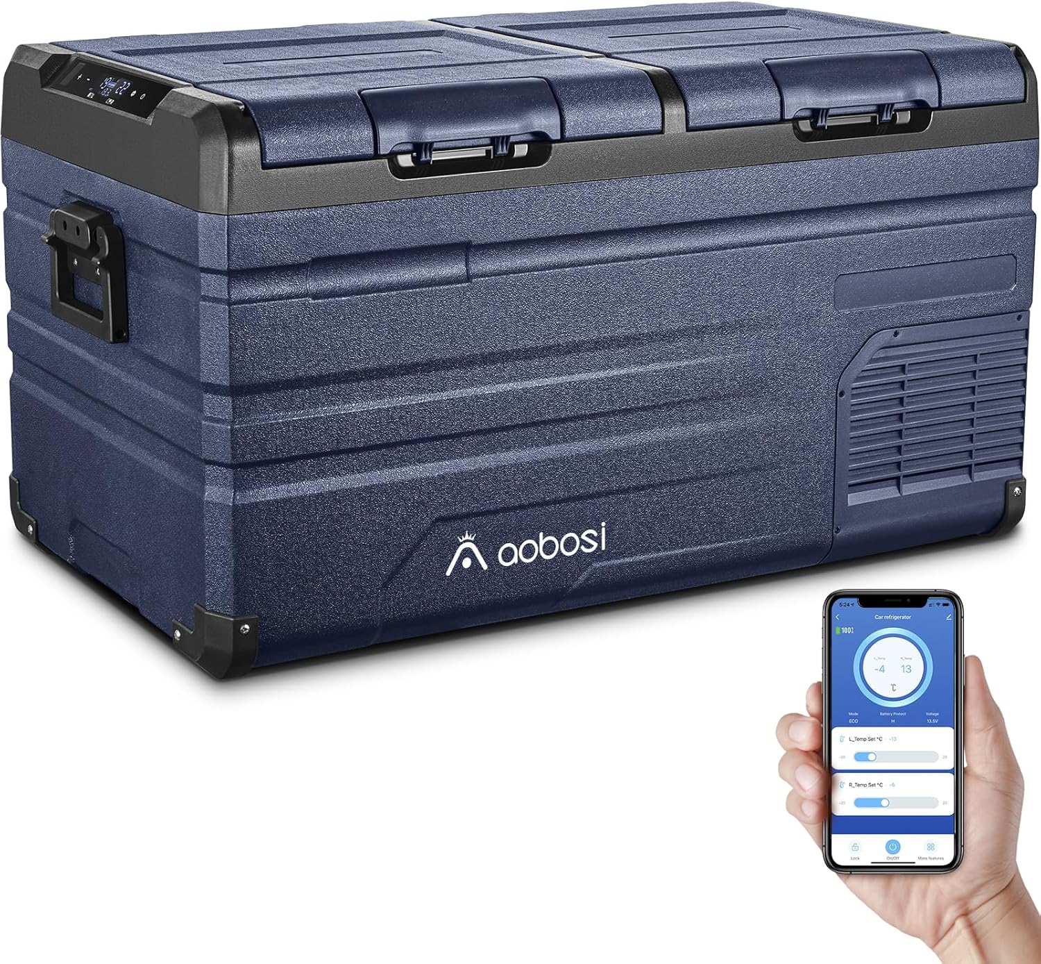 AAOBOSI 46 L Glaciere a Compression, Glaciere Electrique Double Zone, 12 V/24 V et 100-240 V Frigo Camping, -20 ℃ à 20 ℃, pour Voiture, Camion, Bateau, Camping-Car