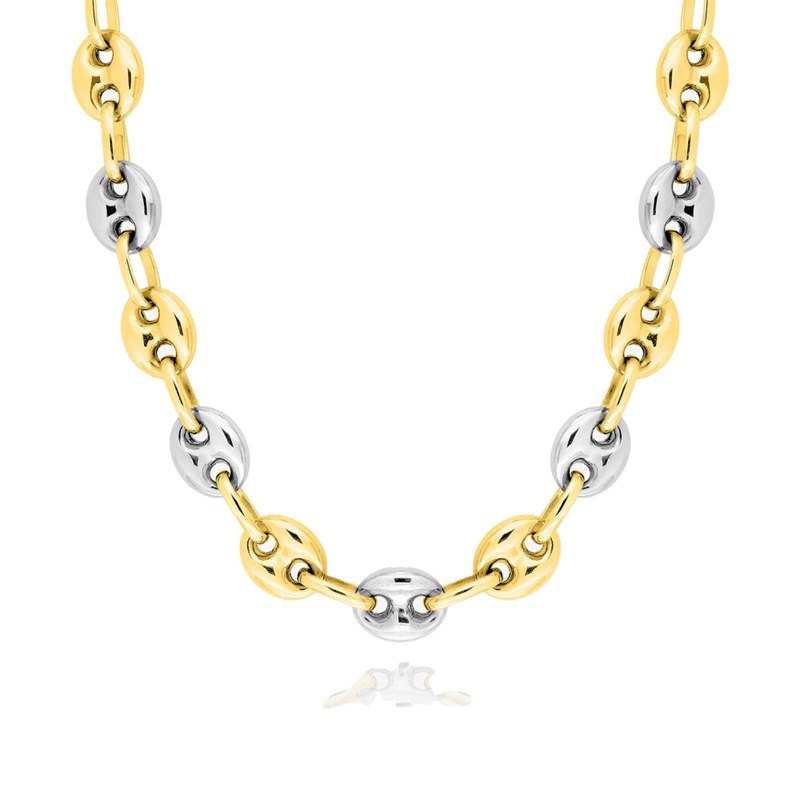 Bracelet mixte 18 cm - Grain de café - Bicolore - Or 18 Carats - Largeur 6 mm