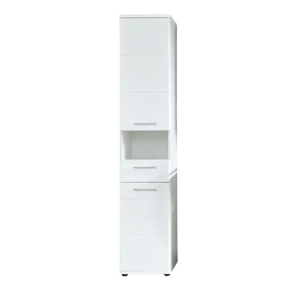 Hioshop Monte kolomkast 2 deuren- 1 lade- 1 open vak wit- wit hoogglans