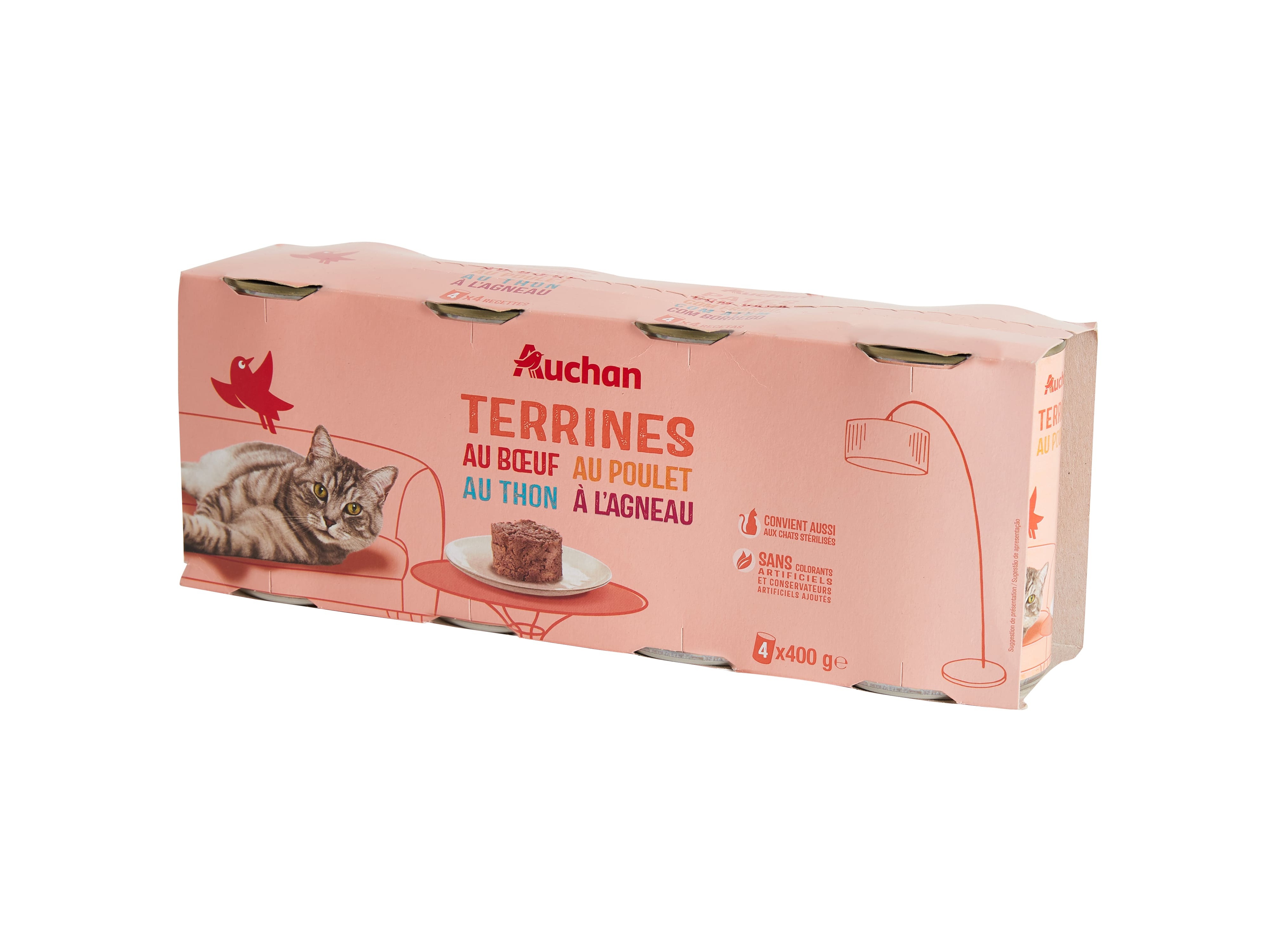 COMIDA HÚMIDA PARA GATO AUCHAN TERRINAS MIX 4X400G