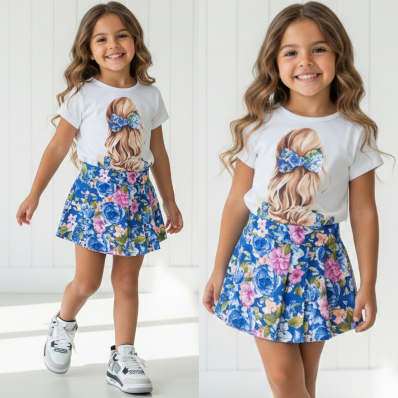 Flower short set - blauw