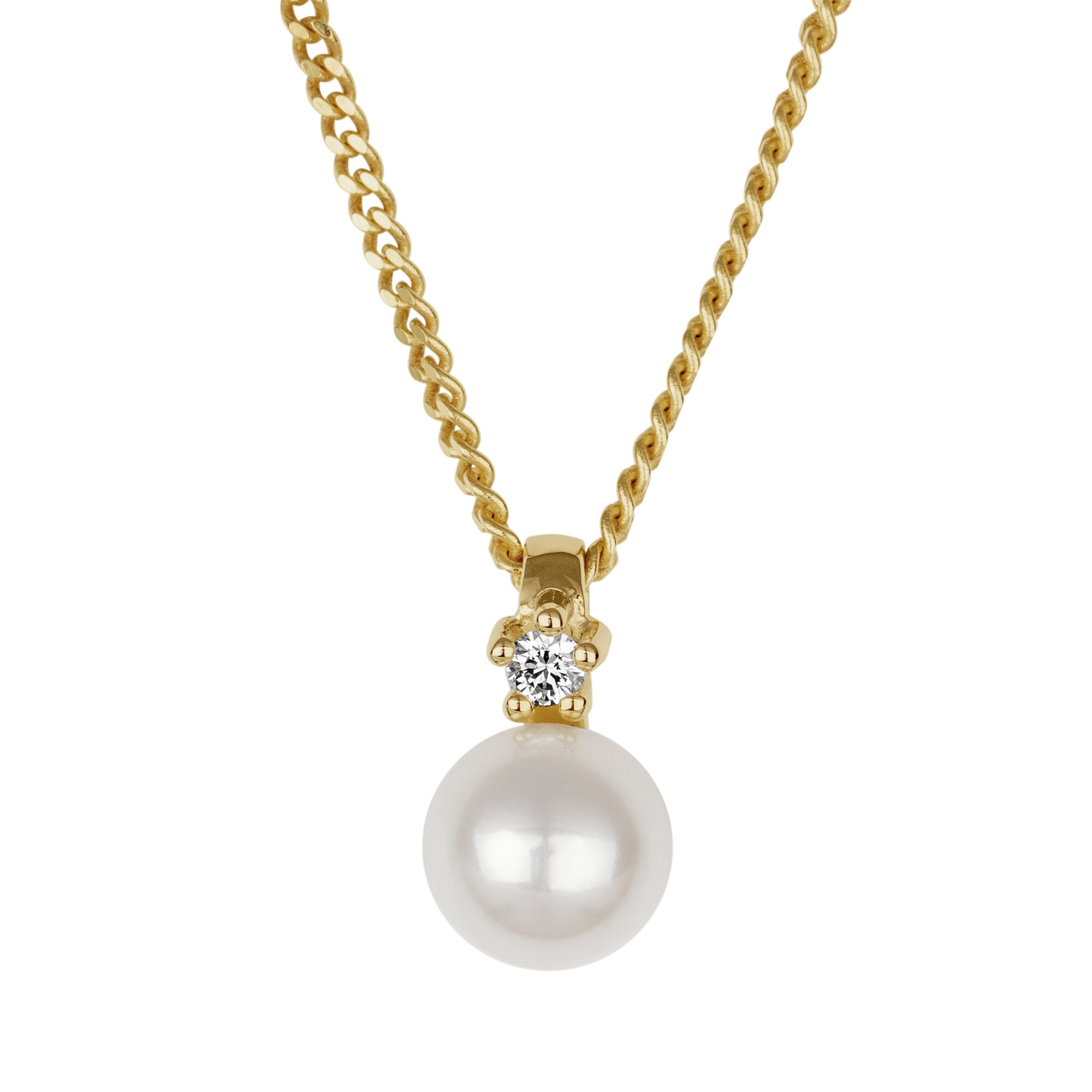 Orolino Halskette Gold 585 mit weißer Perle 5,5-6mm und Brillant 0,03ct.