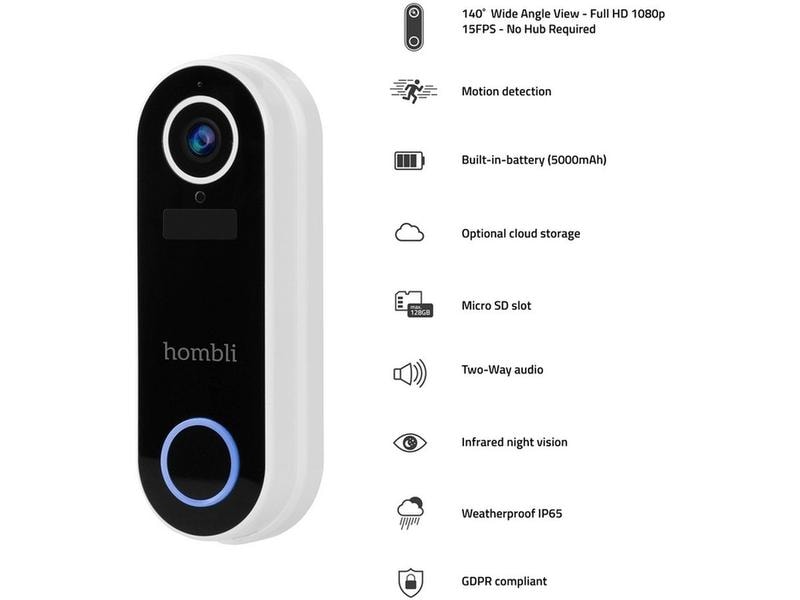 hombli Smart Doorbell Pack, Weiss Hombli Smart Doorbell 2 und Hombli Chime 2 Türgong