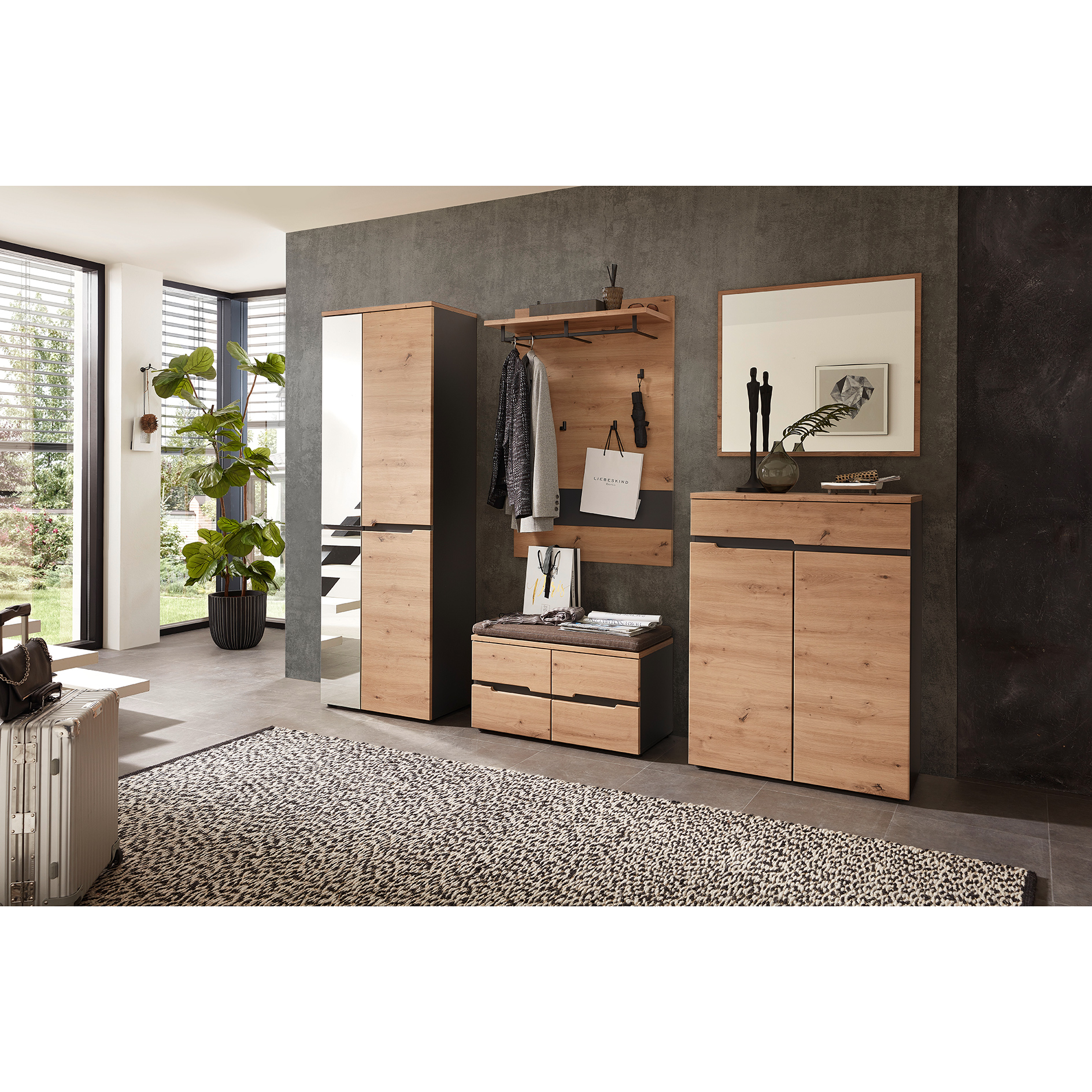Bank - Artisan Eiche - graphit - mit SItzkissen