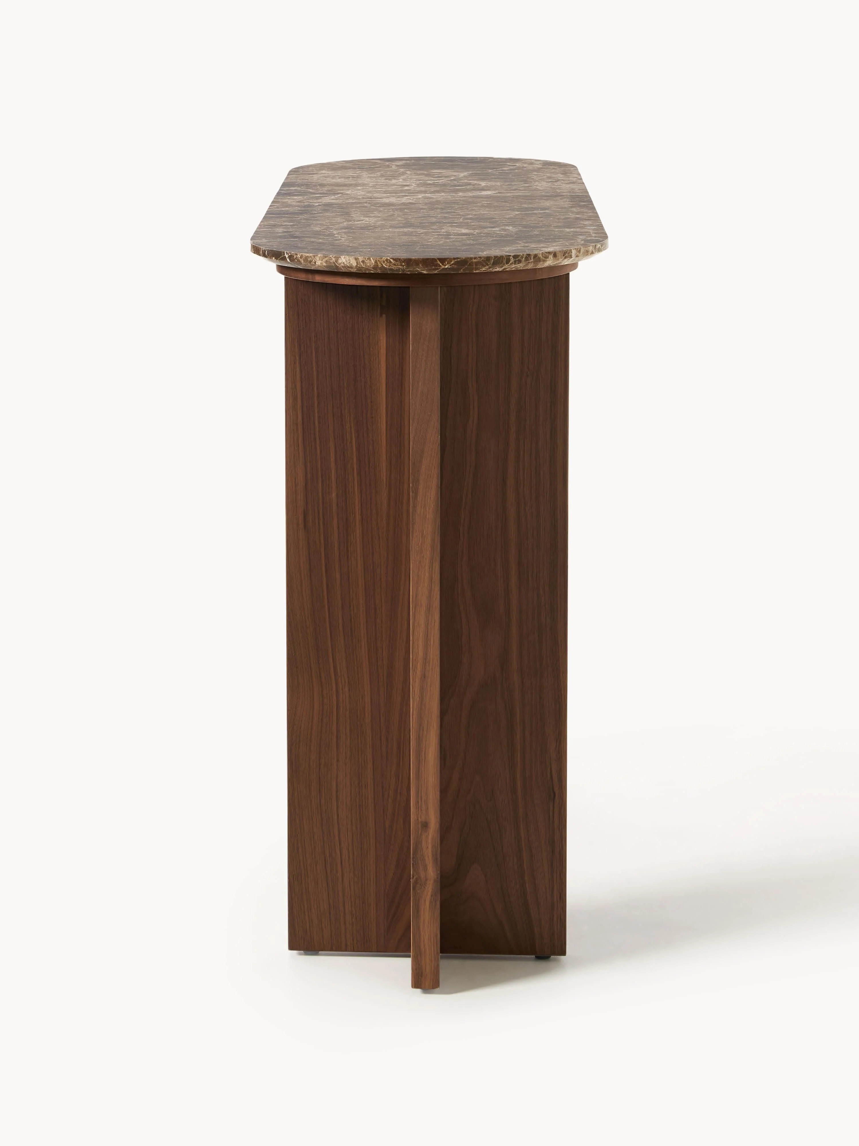 Houten wandtafel Zumi met marmeren blad en lade