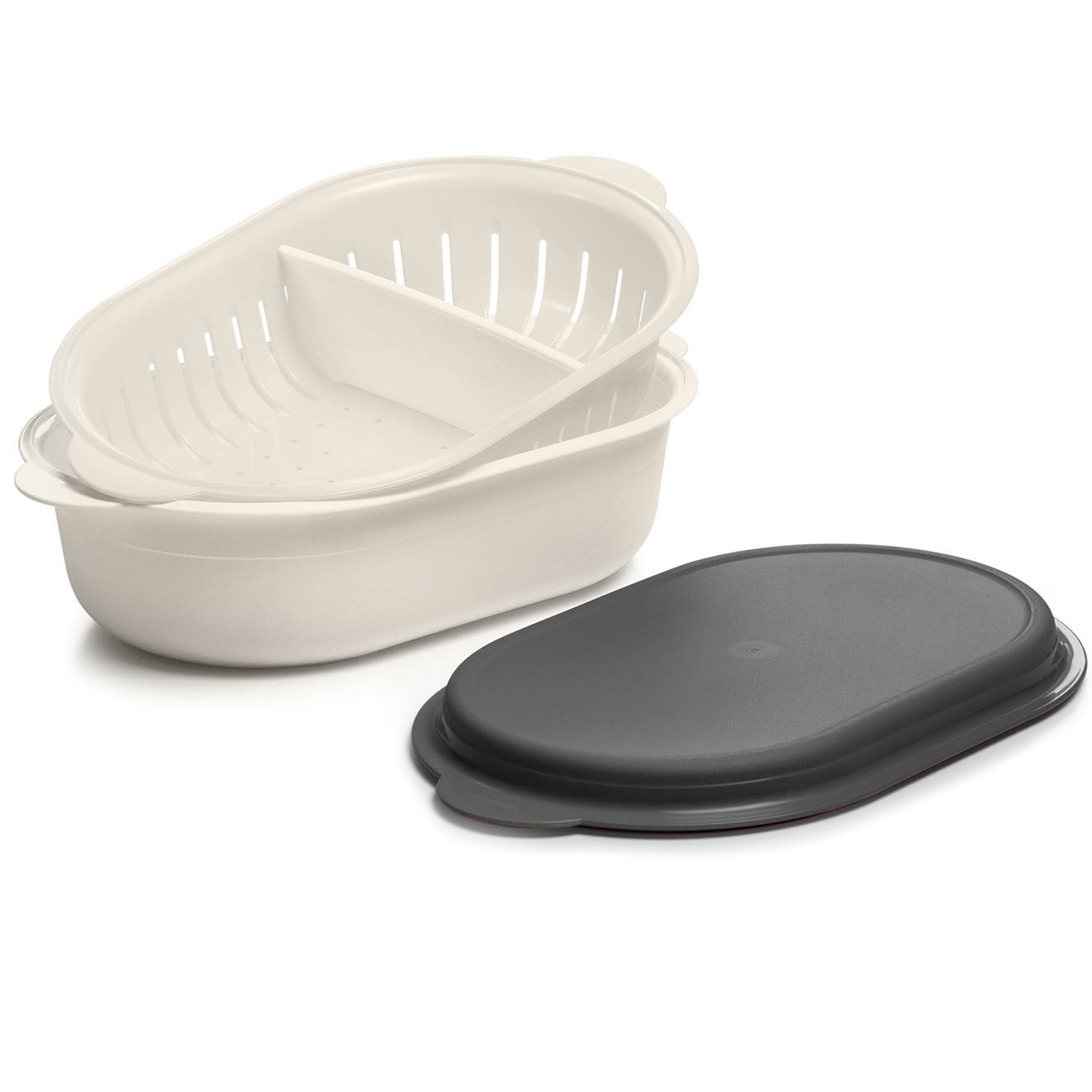 Tupperware Boite avec passoire intégrée 2 compartiments blanc/noir - 2.5L