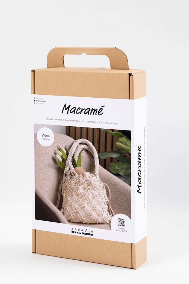 DIY Kit Makramé, Veske, hvit, 1 pk.