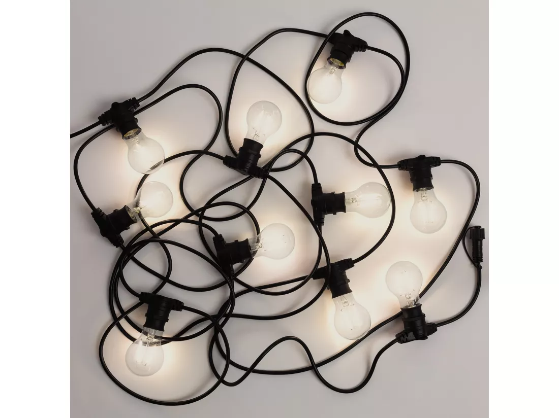 Kit Guirlande Lumineuse Extérieure IP44 10m Noire + 10 Ampoules Filament LED B22 2W A60 3000K Blanc chaud
