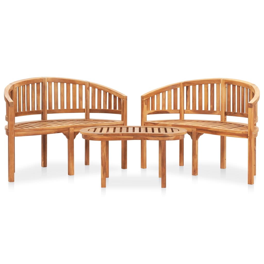 Salon de jardin meuble d'extérieur ensemble de mobilier 3 pièces en forme de banane bois de teck solide