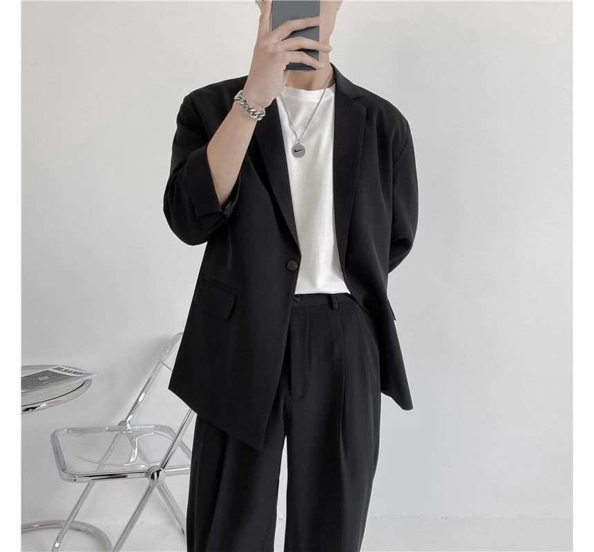 Blueforce - Set: Blazer met driekwartmouwen en één knoop + Rechte pantalon met hoge taille