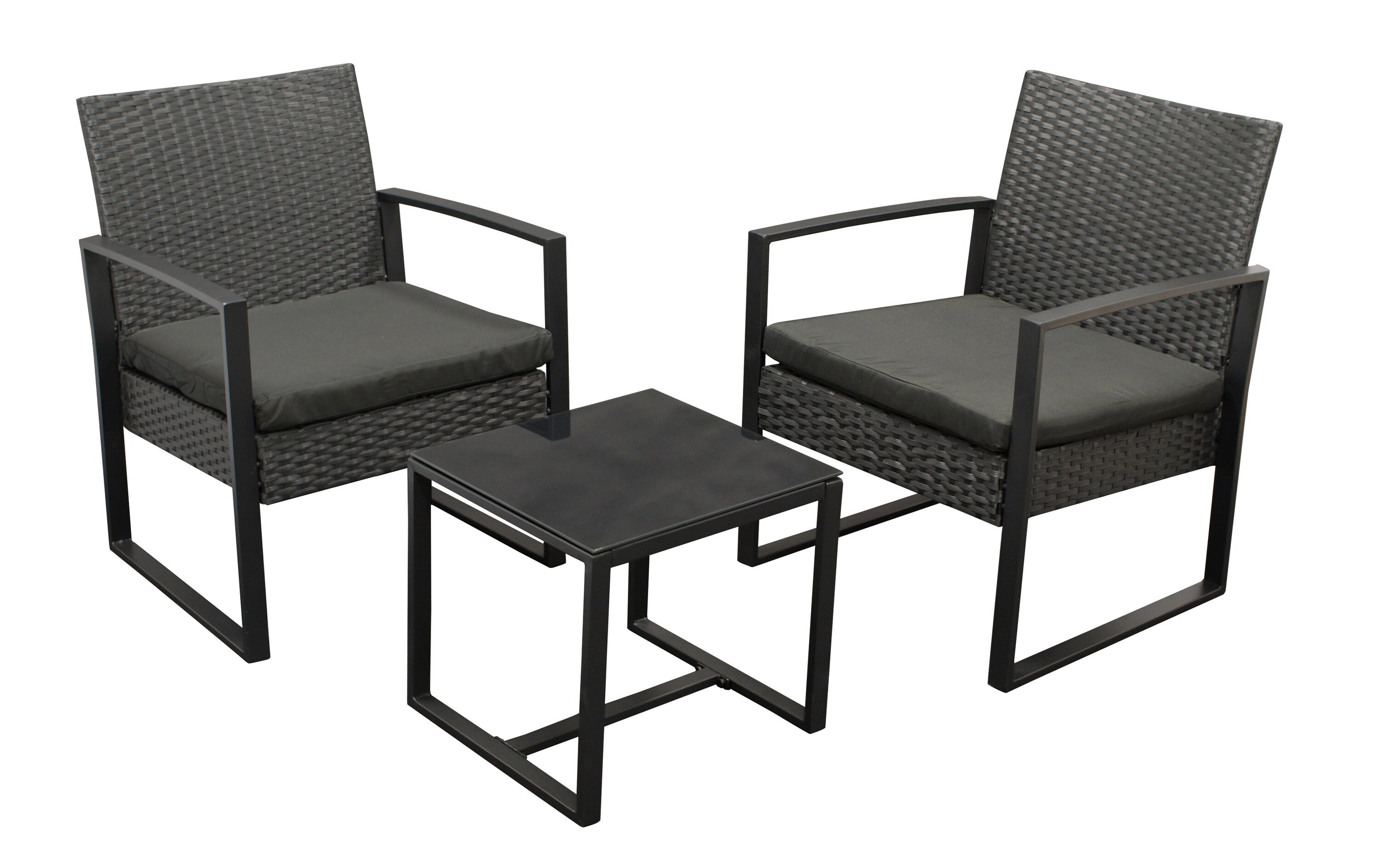 DEGAMO Garnitur MALTA 3-teilig, Metall schwarz und Polyrattan schwarz, mit Polstern