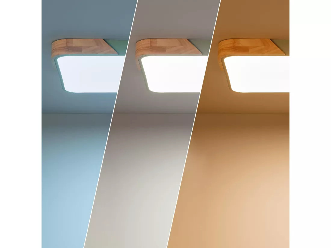 Plafonnier LED 30W Rectangulaire Bois et Métal 625x425 mm CCT Sélectionnable Semi-Dari Vert