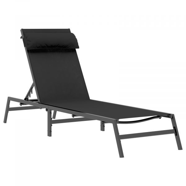vidaXL Espreguiçadeira Preto Aço, Textilene Único Braços Ajustáveis - 748224514