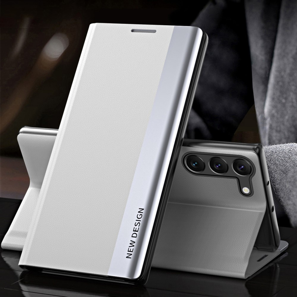 Samsung Galaxy S23 5G Leder Tasche Flip Cover   Magnetverschluss - Grau