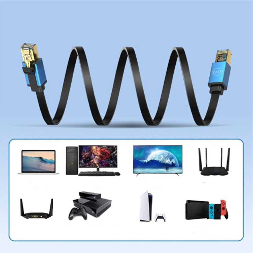 (3m) 40 Gigabit CAT 8 Ethernet LAN RJ45 Netzwerk Flachbandkabel mit Kupfer-Kern - Schwarz / Gold