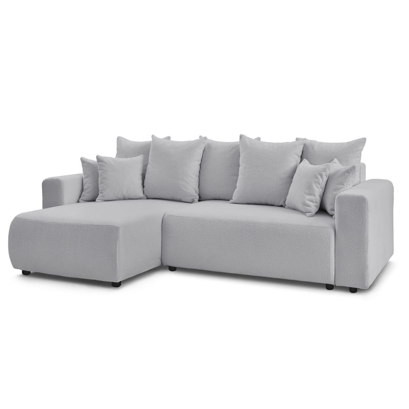 Bobochic Canapé d'angle convertible reversible bouclette Envy gris clair - 282x153x95 cm