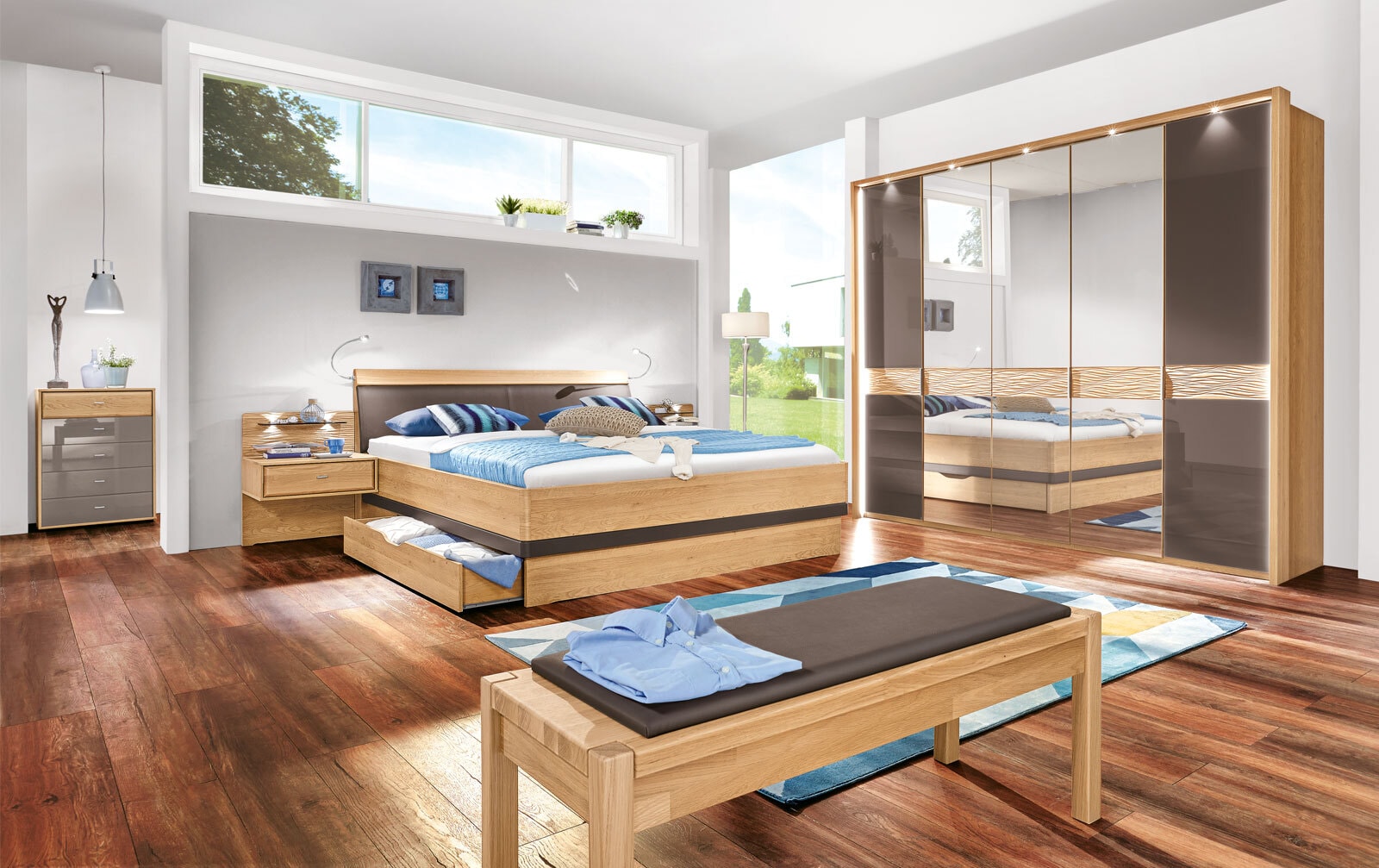 MONDO Schlafzimmer WEGA 4-teilig Eiche/ Farbglas havanna