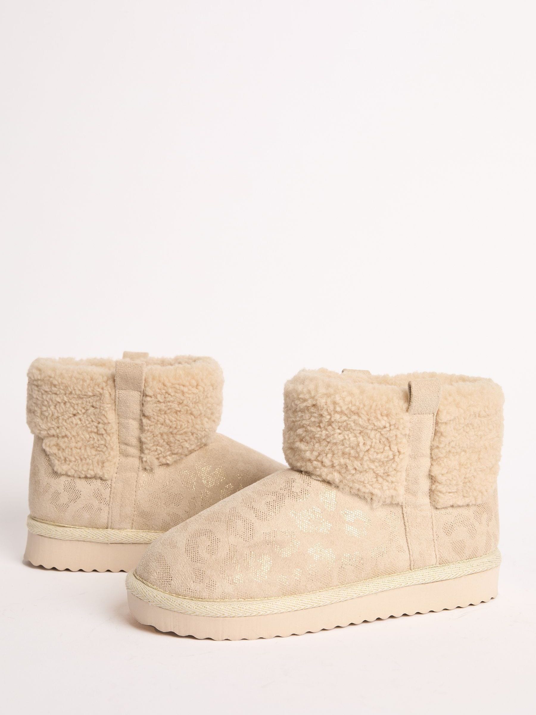 Crème met luipaardprint - Lipsy Faux Shearling Lined Print Pull On Slipper Ankle Boots