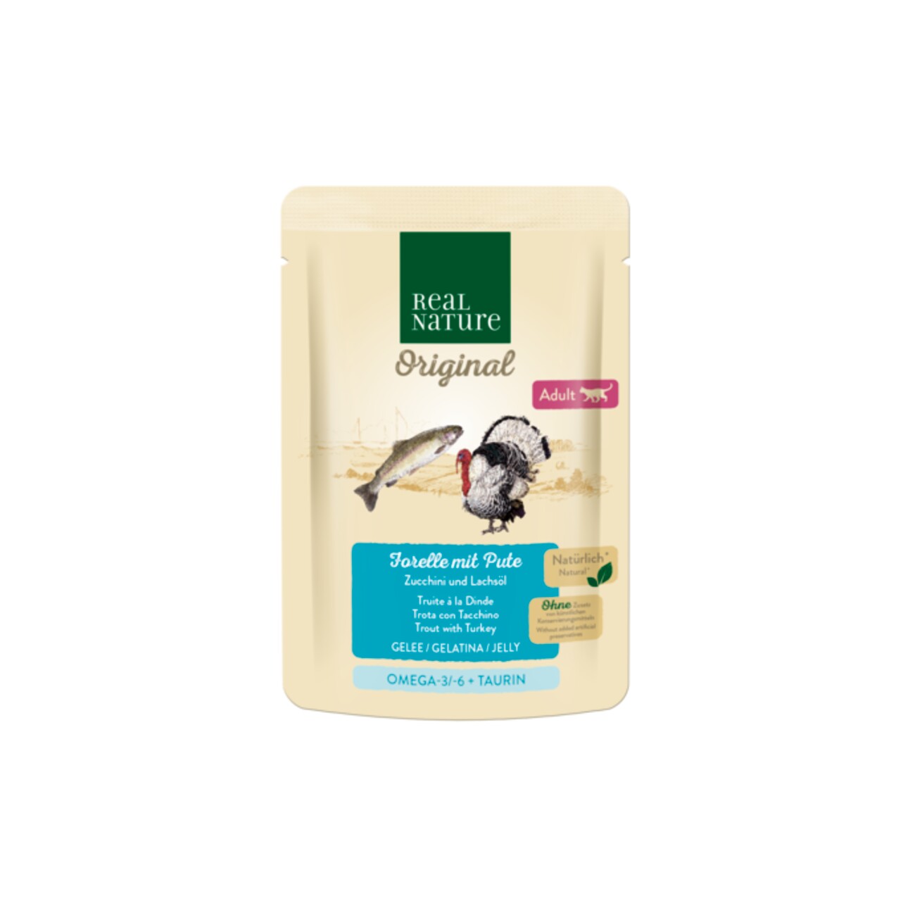 REAL NATURE Original Nassfutter Katze, Adult 12x85 g Forelle mit Pute, in Gelee