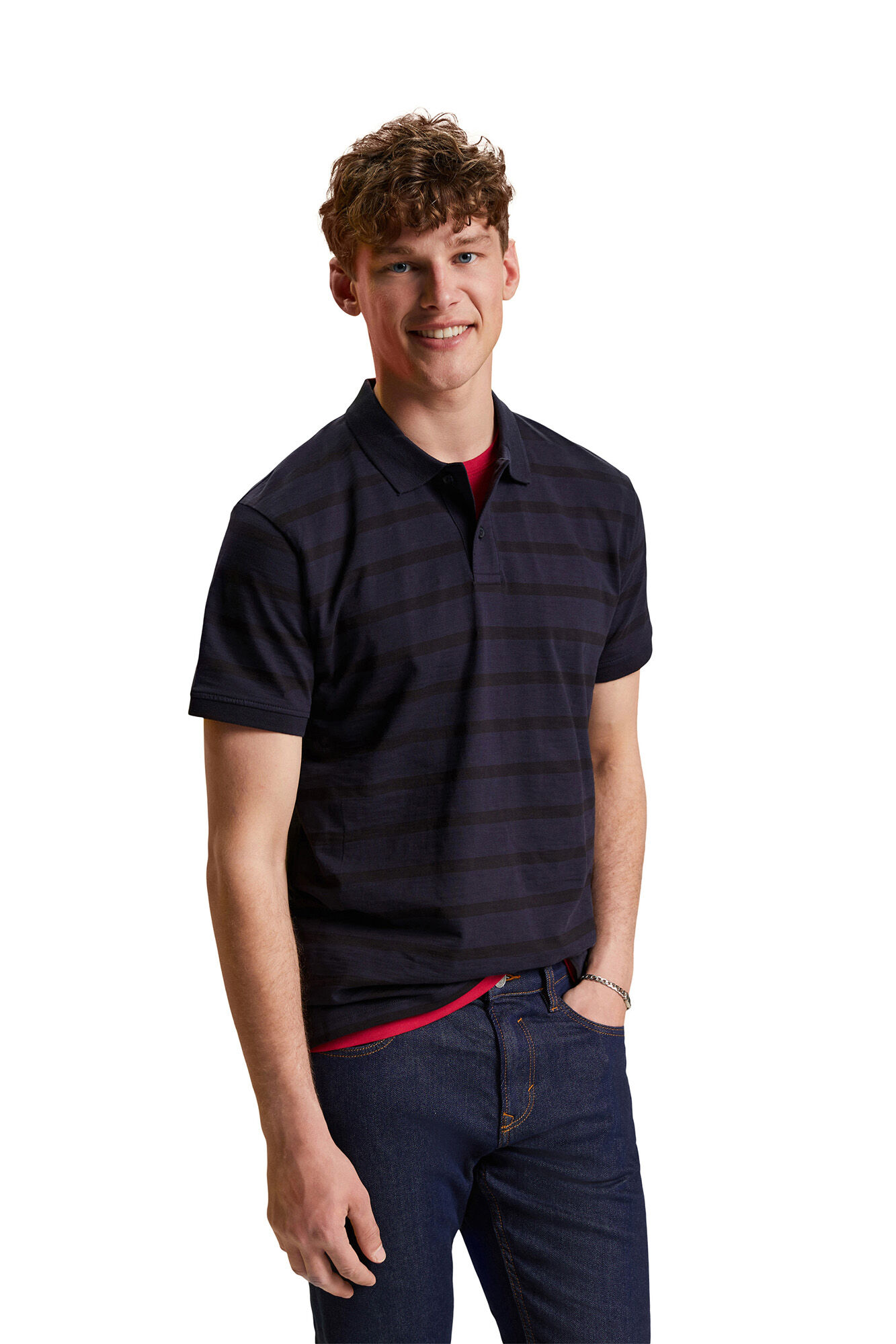 Camisa polo listrada em algodão sustentável - Estampa azul