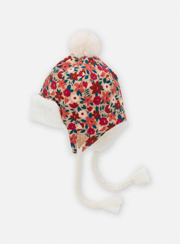 Chapka beige à motif fleuris pour bébé fille