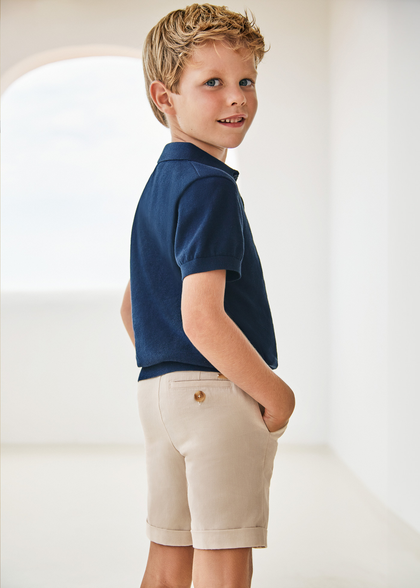 Bermuda chino linho menino ciano