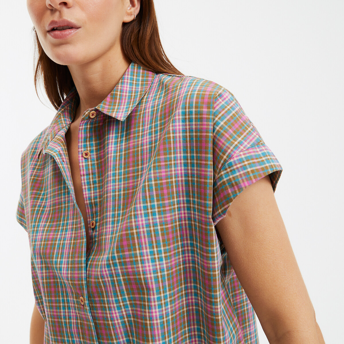COLEÇÕES LA REDOUTE<br>Geruit nachthemd em popeline
