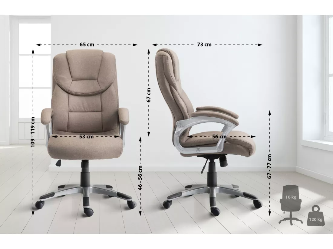 Chaise de bureau - Tissu & Plastique - Taupe - Texas V2