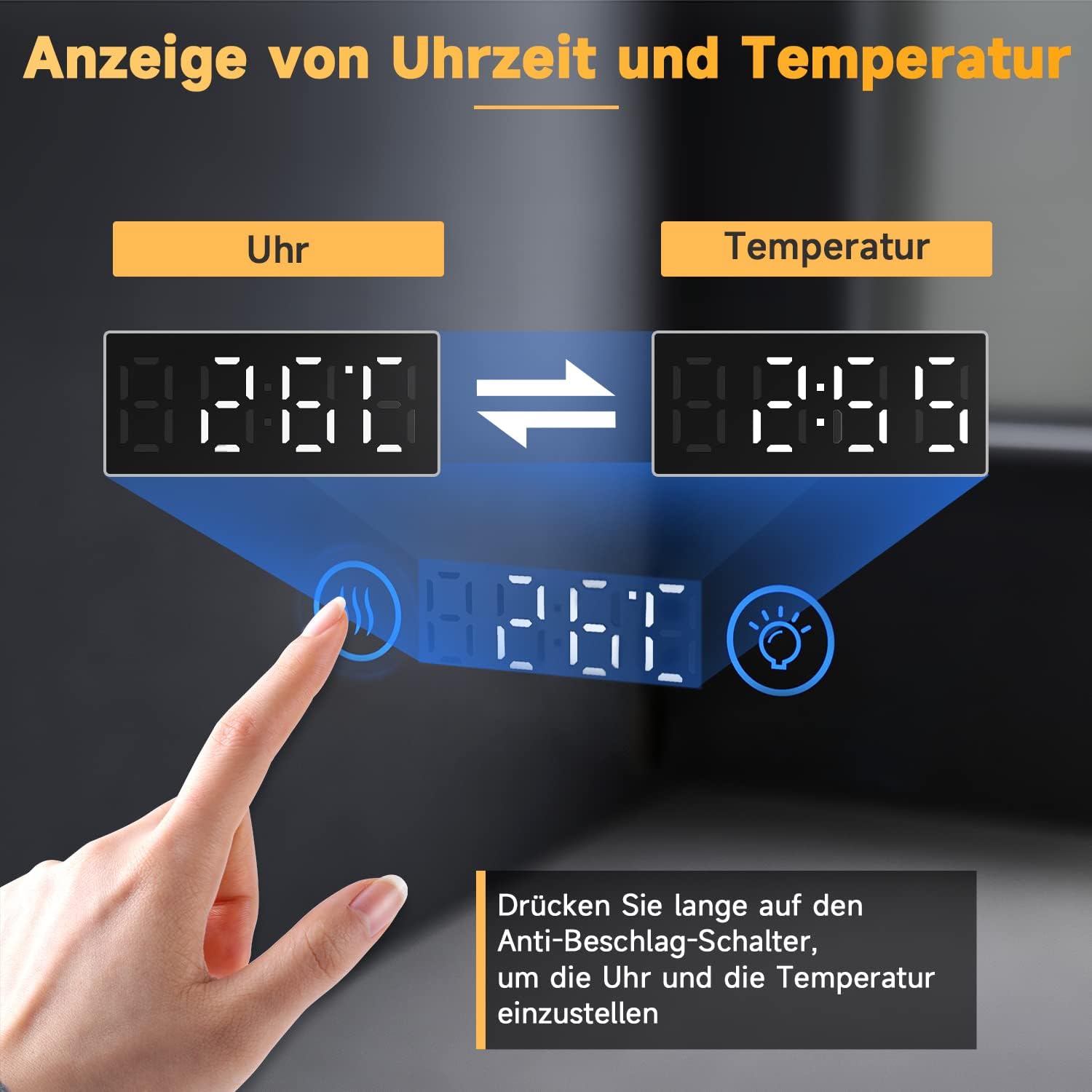 SONNI Badezimmerspiegel mit Beleuchtung 80x60 cm 3 einstellbare Lichtfarbe, Anti-Beschlag LED Badspiegel Lichtspiegel Wandspiegel mit Touchschalter, Uhr, Temperatur, 3-Fach Vergrößerung