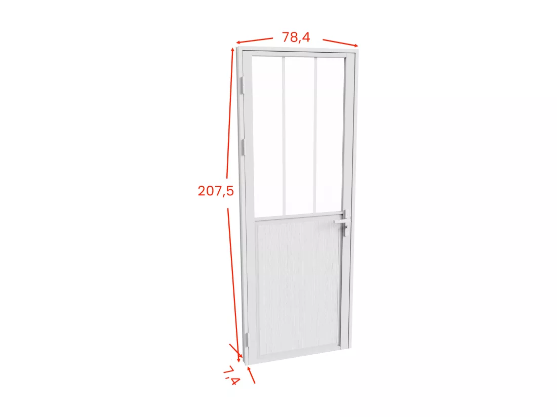 Bloc porte réversible en aluminium et verre trempé style atelier - H204 x L73 cm - Blanc - ERMELO