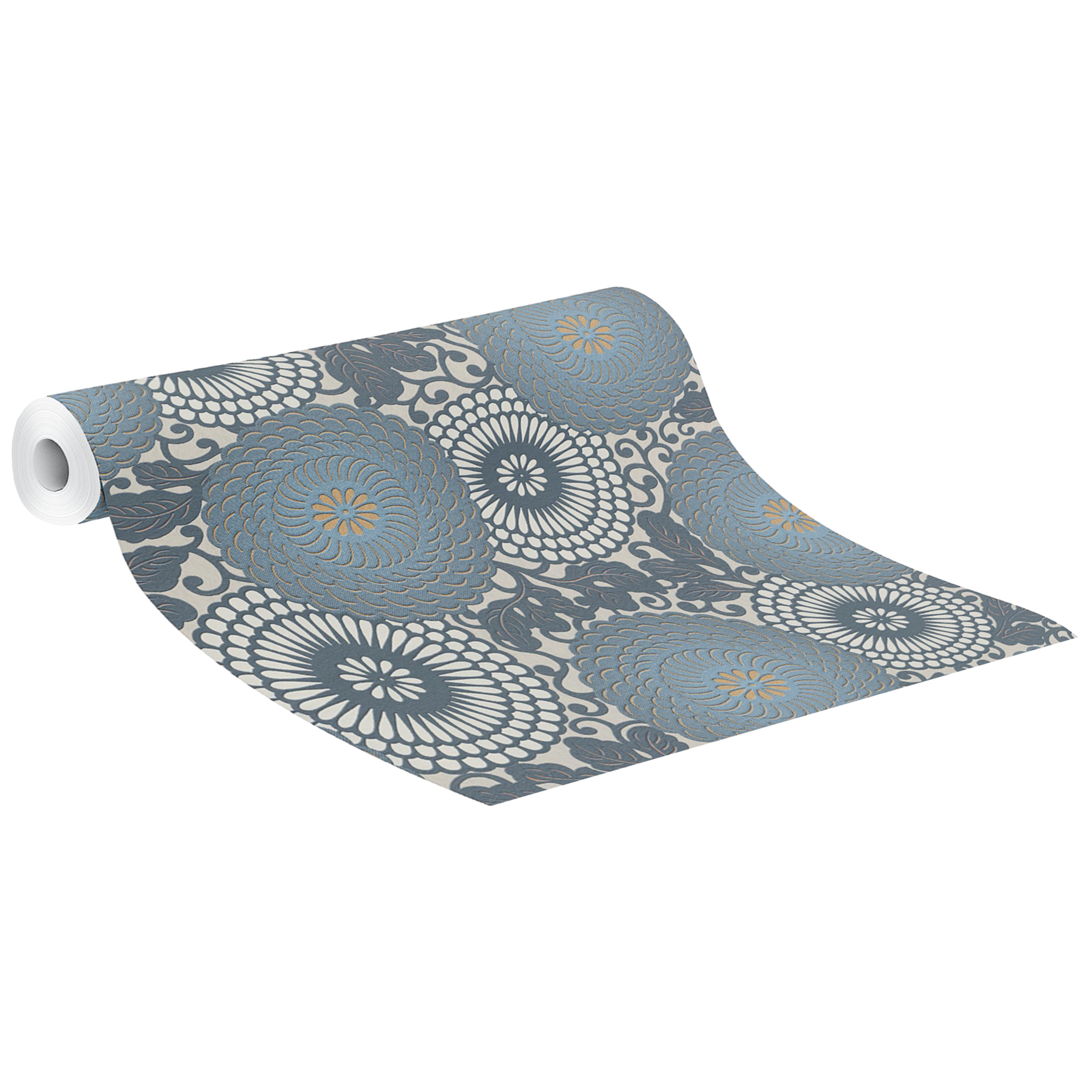 Tapete Vlies - blau-grau-gold - Ornamente - 10 Meter