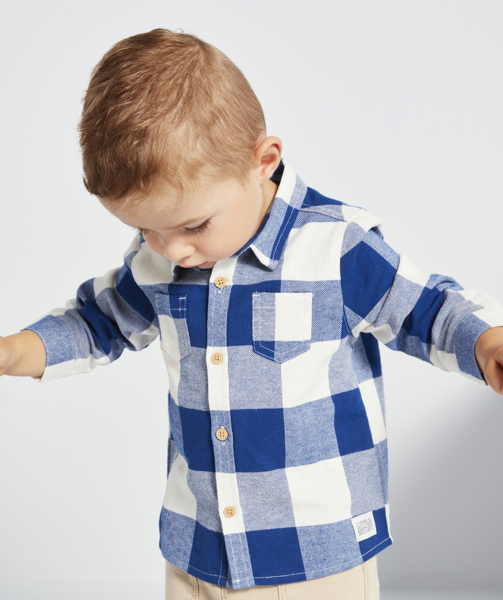CHEMISE À CARREAUX BÉBÉ GARÇON BLANC ET BLEU ÉLÉCTRIQUE