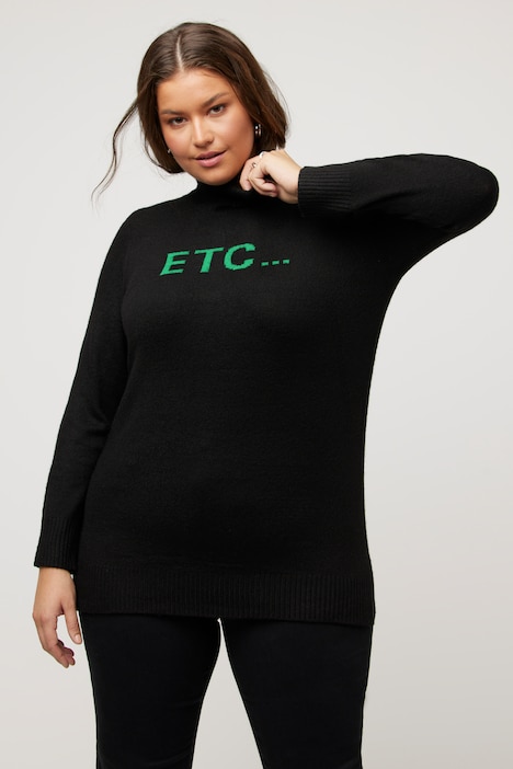 Pullover, Schriftmotiv, Rollkragen, Langarm