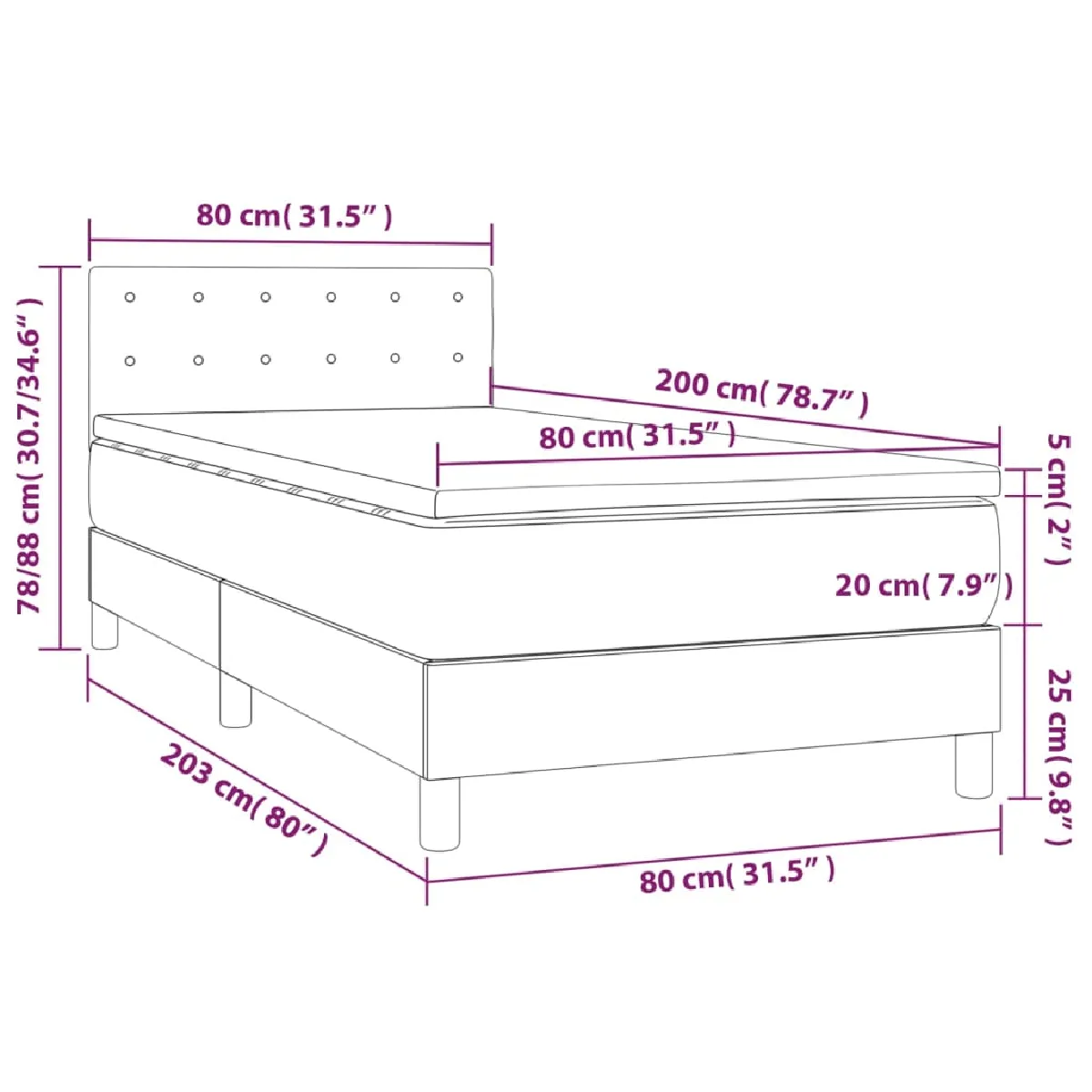 vidaXL Sommier à lattes avec matelas 80x200 cm