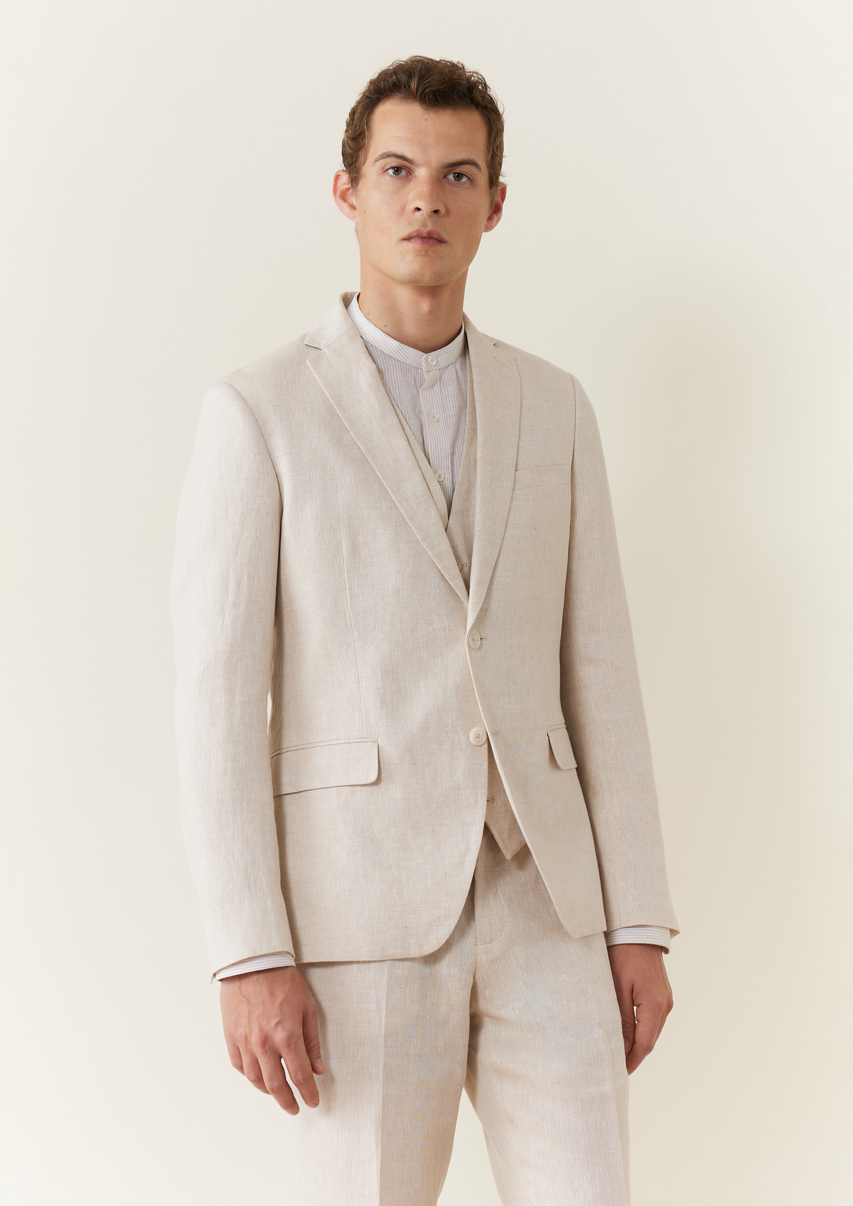 Veste coordonnable Regular en lin uni beige