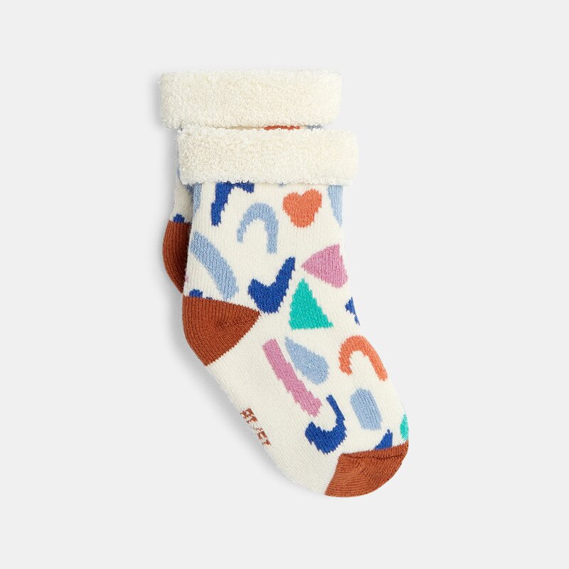 Chaussettes bébé garçon fourrées sherpa motif terrazzo blanches Catimini Blanc
