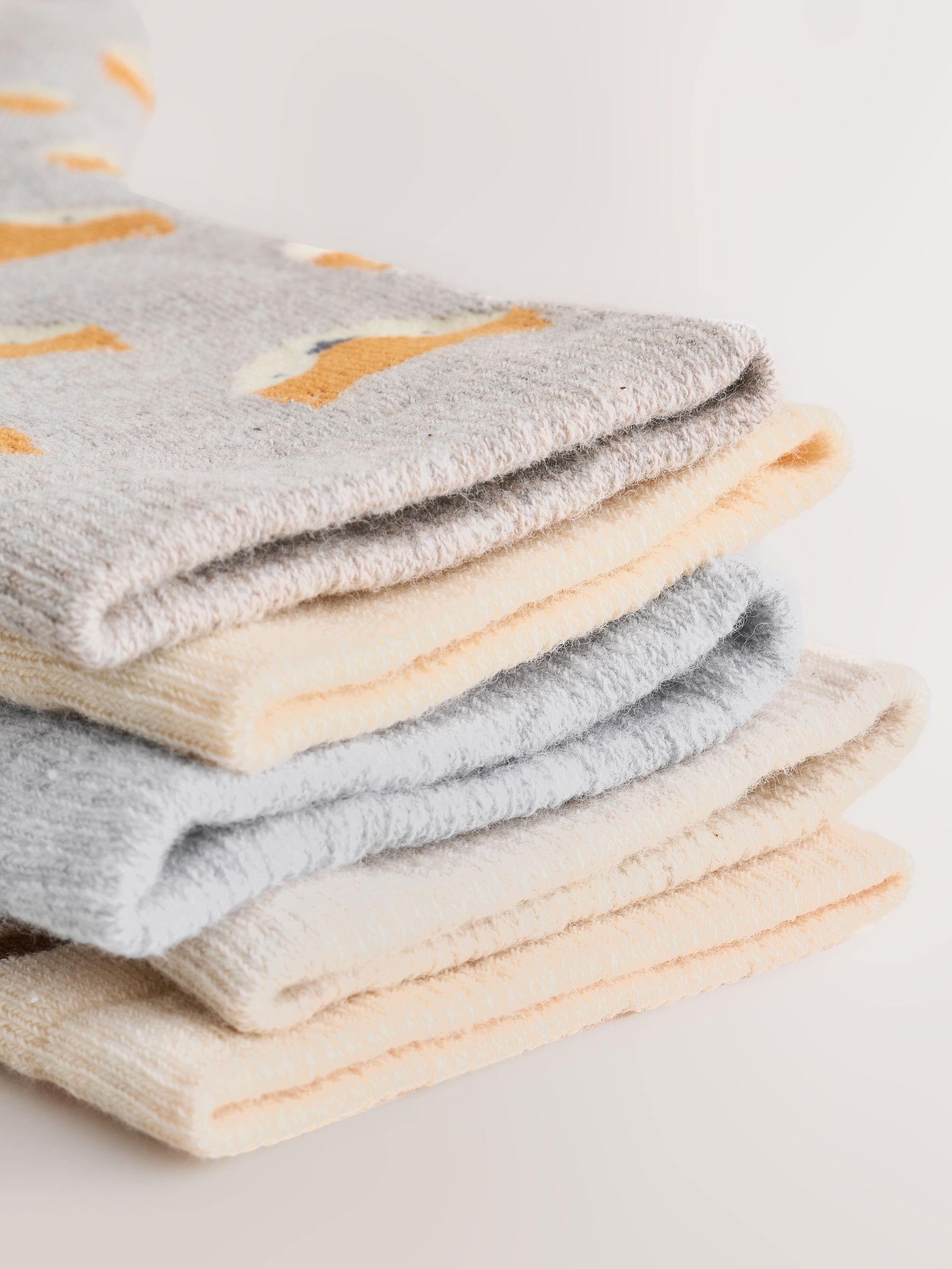 Ecru Woodland Animals - Set van 5 Cosy Terry sokken met hoog katoengehalte