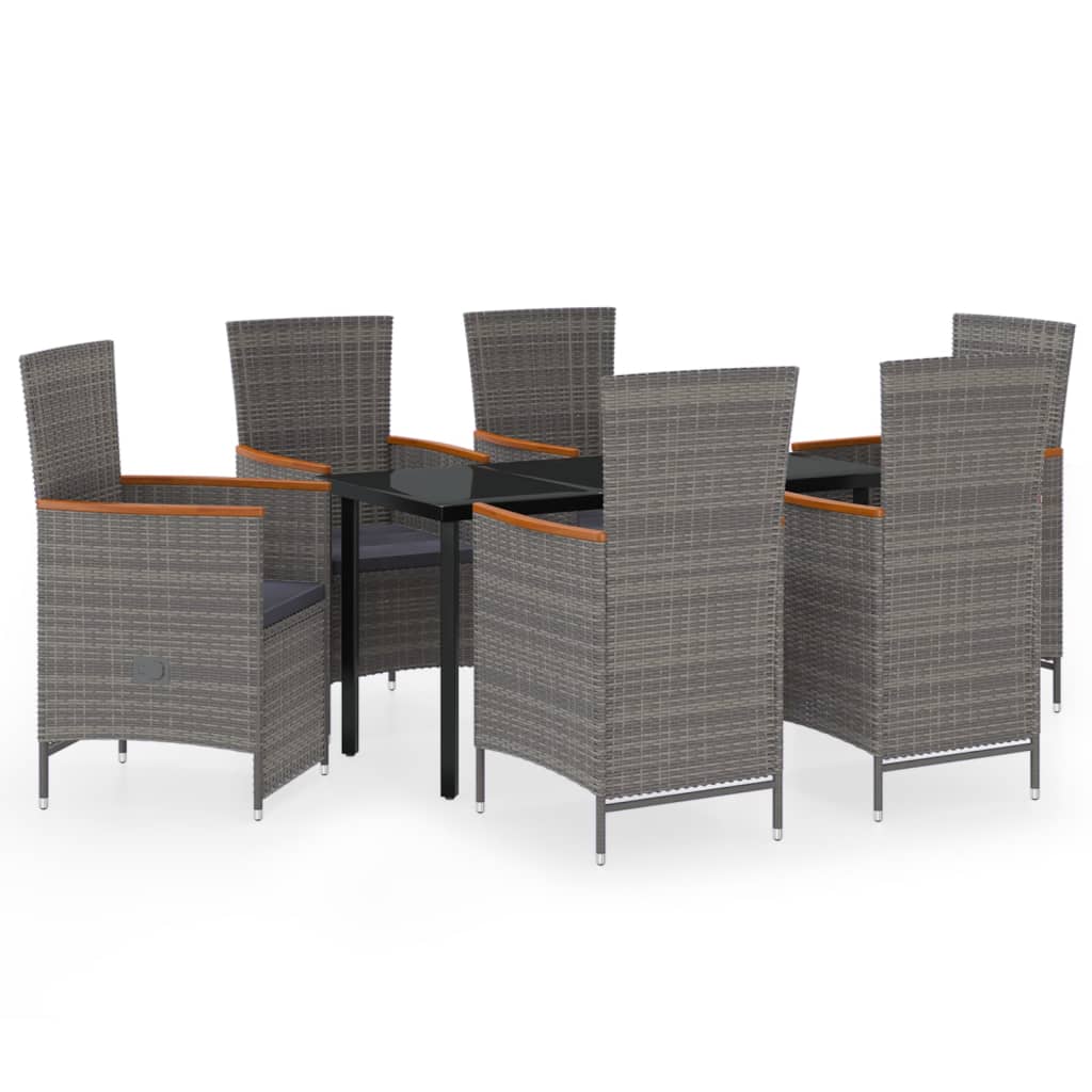 Ensemble de salle à manger de jardin meuble extérieur avec coussins 7 pièces gris