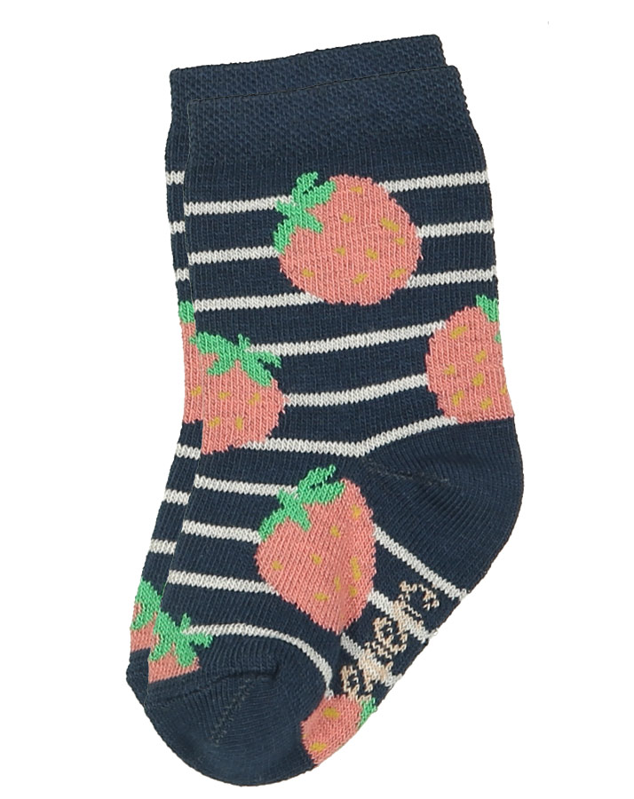 Socken ERDBEEREN 3er-Pack in dunkelblau/limette