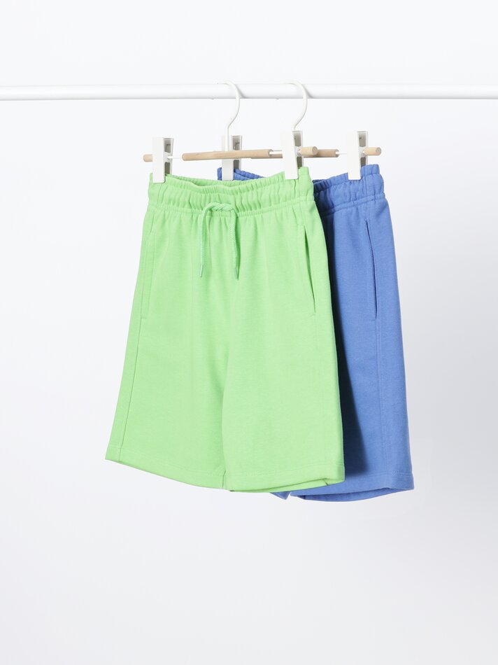 Conjunto de 2 Bermudas Básicas de Pelúcia - Azul Índigo Lavado
