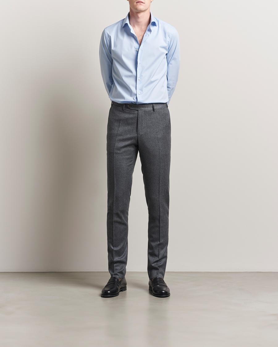 Canali Slim Fit Flannel Trousers Grey Melange