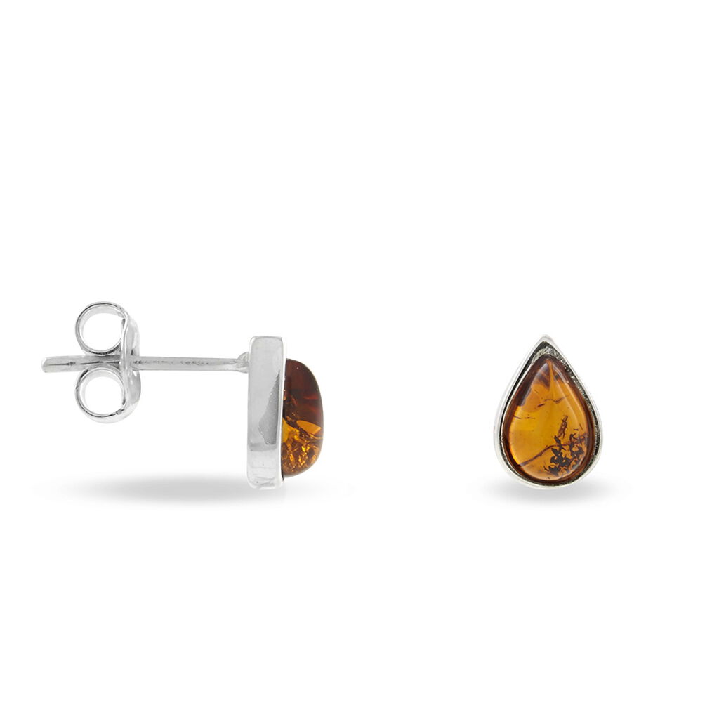 Boucles D'oreilles Puces Argent Blanc Junie Ambre