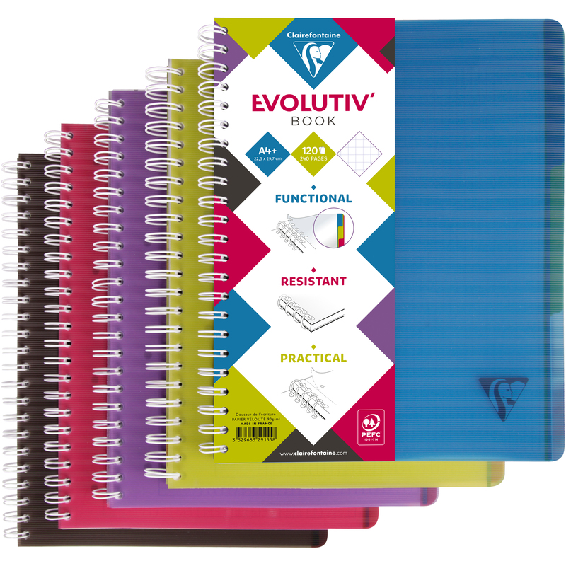 Clairefontaine Evolutiv'Book Spiralheft, A4, kariert 5 mm, assortiert